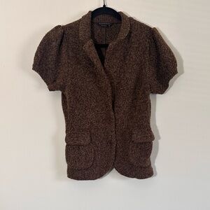 BCBGMAXAZRIA Tweed textured wool blend puff sleeve blazer style sweater size M